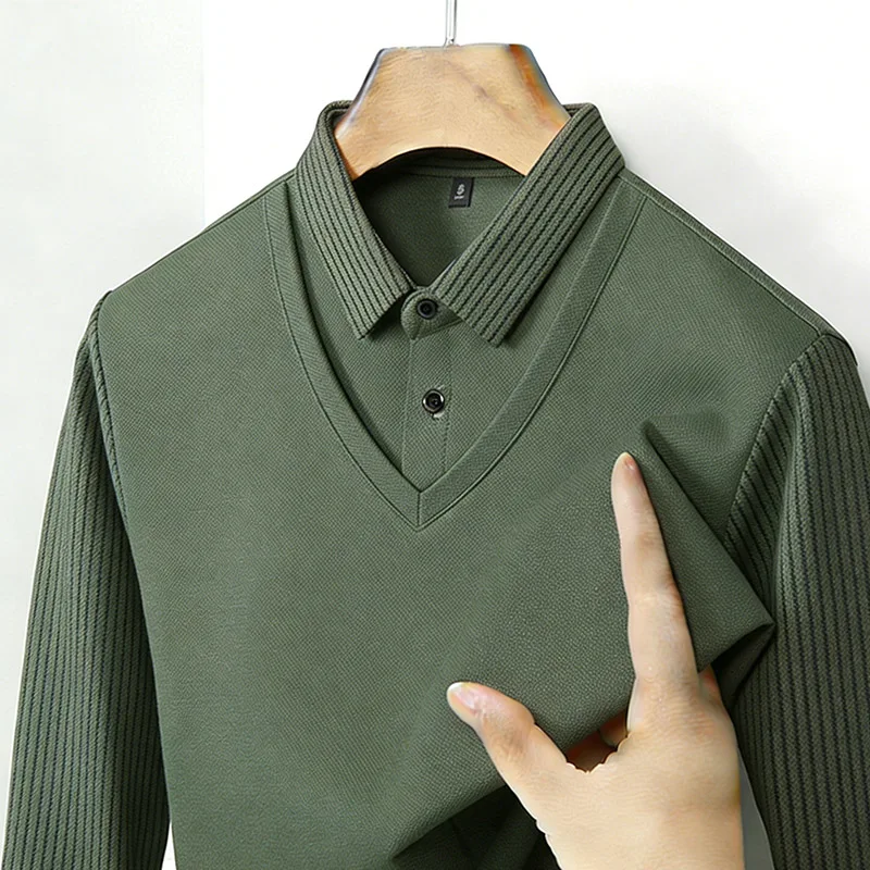 Mens Fashion Clothes - 남성용 페이크 투피스 셔츠 칼라 V넥