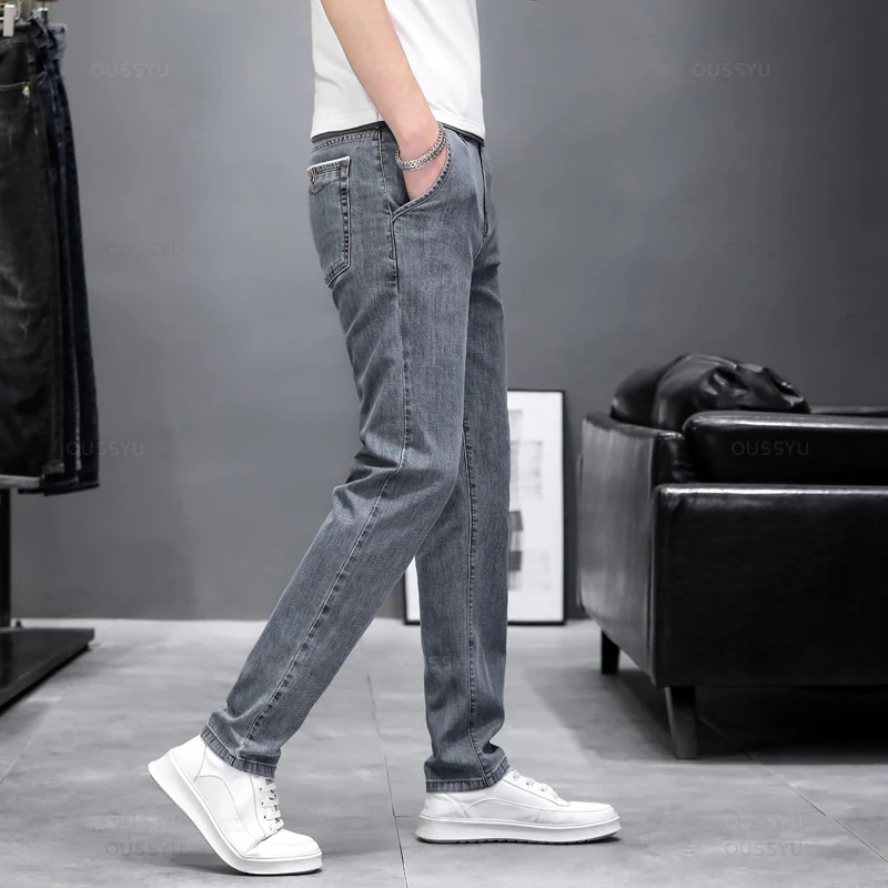 Men'S Fashion Grey Jeans - 가을용 신축성 있는 스키니진, 남성용, 캐주얼