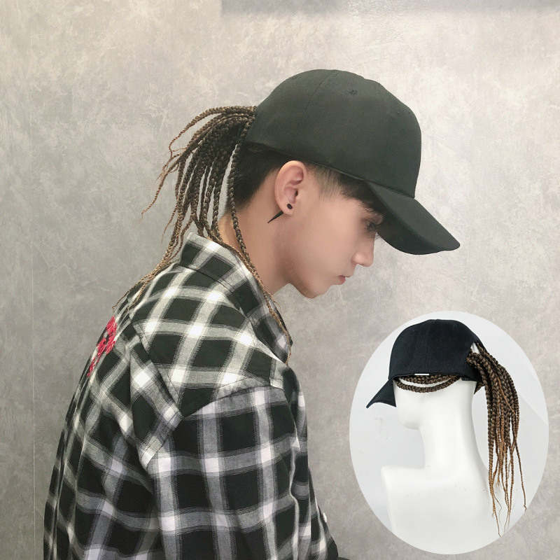 Men'S Fashion With Hat - 곱슬머리 합성 가발 모자 일체형 패셔너블한