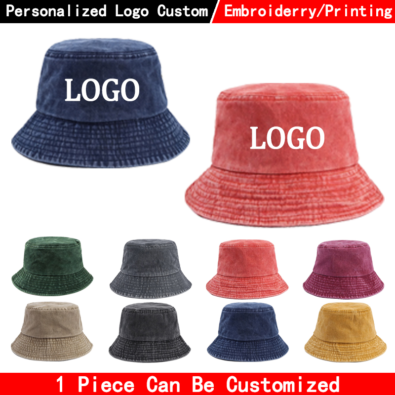 Men'S Fashion With Hat - 맞춤 로고가 새겨진 데님 버킷 햇,