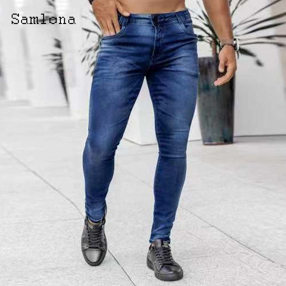 Men'S Fashion Grey Jeans - Samlona 남성용 스키니 데님 청바지, 남성용