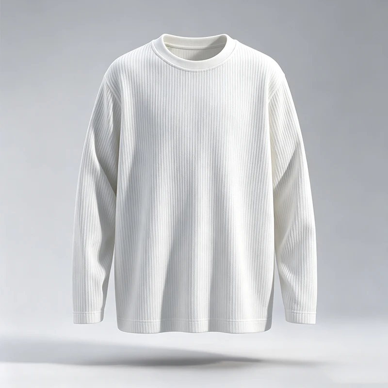 Men'S Fashion T Shirts - 남성용 세로 골지 짜임의 크루넥 긴팔