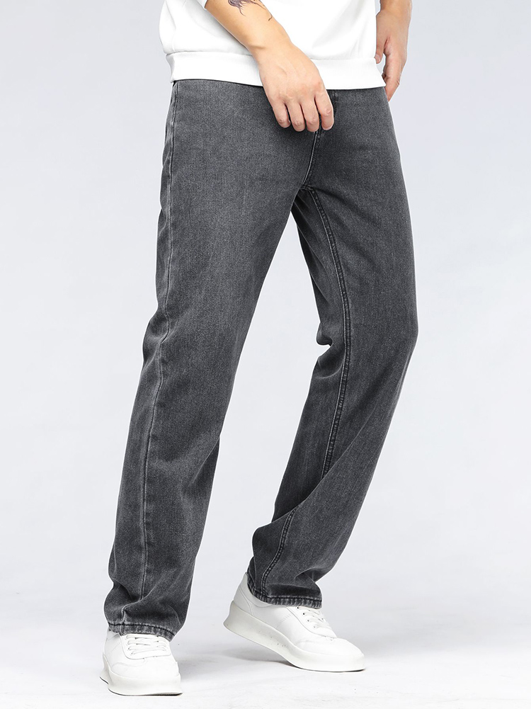남성용 한국 패션 배기 진 클래식 올매치 솔리드 컬러  - Men'S Fashion Grey Jeans 리뷰 및 가격