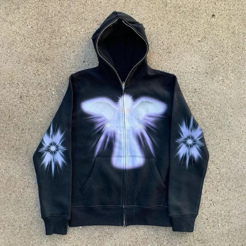 여성 남성 Y2K 패션 까마귀 편지 그래픽 인쇄 지퍼  - Mens Fashion Zip Up Hoodies 리뷰 및 가격