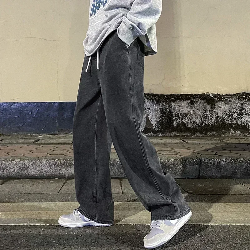 한국 스타일의 스트리트 패션, 새로운 트렌드의 넉넉한  - Men'S Fashion Grey Jeans 리뷰 및 가격