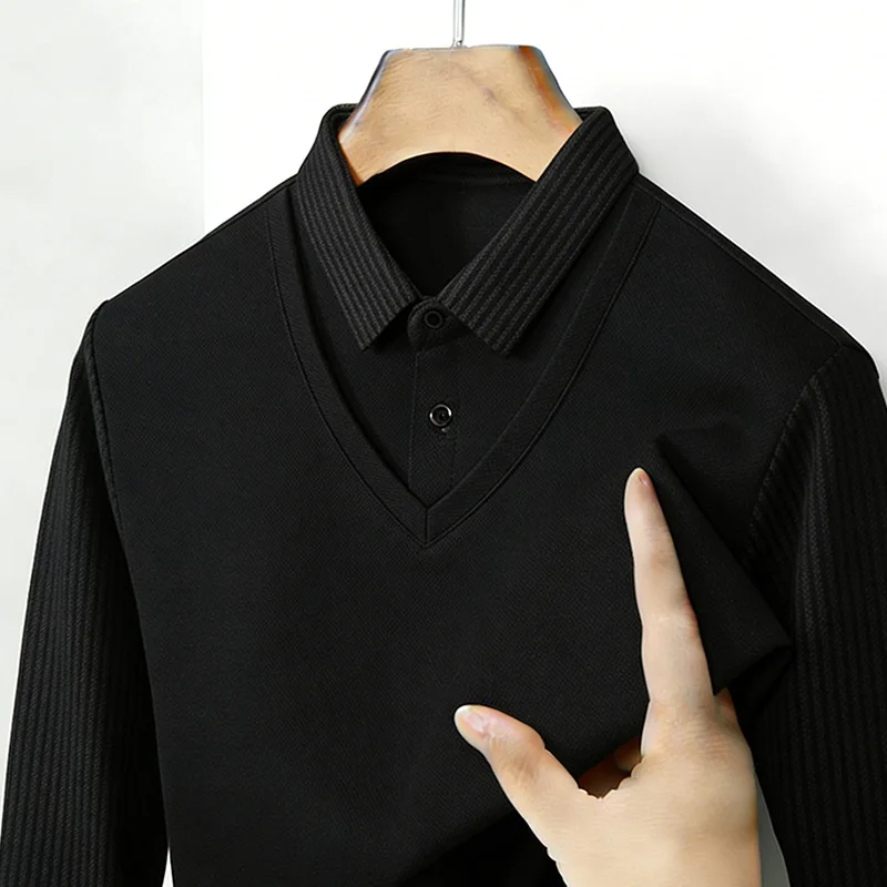 남성용 페이크 투피스 셔츠 칼라 V넥 긴팔 탑 카키 스 - Mens Fashion Clothes 리뷰 및 가격