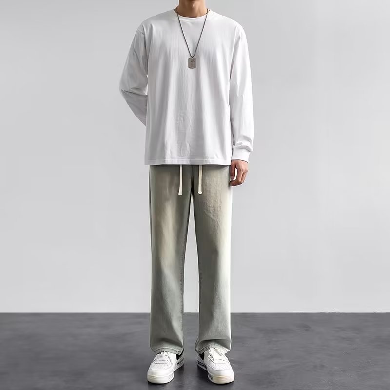 한국 스타일의 스트리트 패션, 새로운 트렌드의 넉넉한  - Men'S Fashion Grey Jeans 리뷰 및 가격