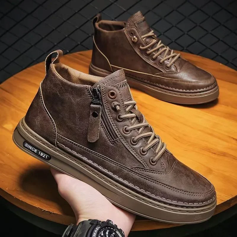 남성 신발 패션 하이 탑 스니커즈 남성용 PU 가죽 캐 - Mens Fashion Trainers 리뷰 및 가격