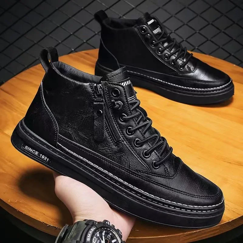 남성 신발 패션 하이 탑 스니커즈 남성용 PU 가죽 캐 - Mens Fashion Trainers 리뷰 및 가격