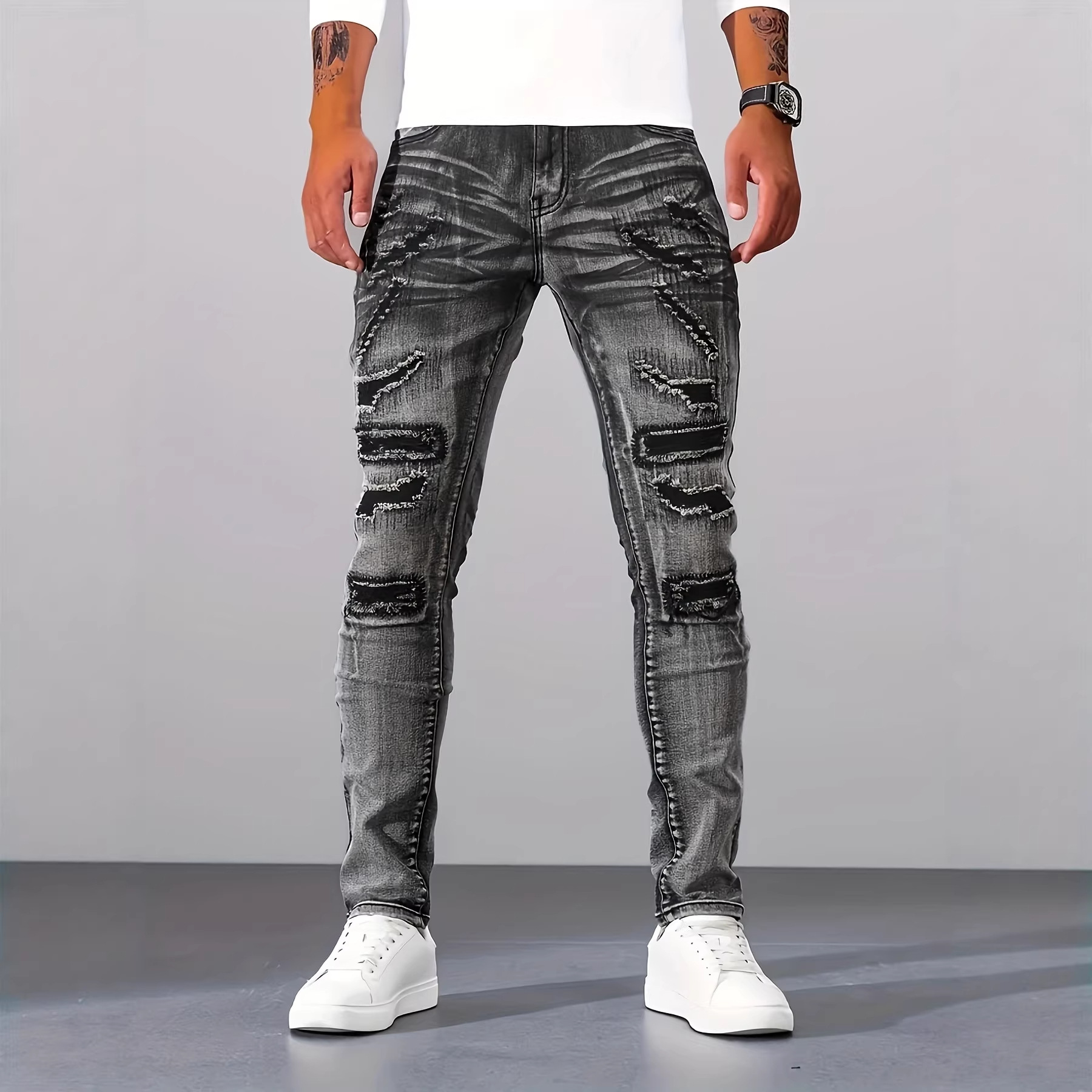 남성 그레이 슬림 심플 캐주얼 데일리 홀 패치 슈퍼 스 - Men'S Fashion Grey Jeans 리뷰 및 가격